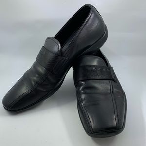 Prada Black Leather Loafers with Red Stripe SZ 8.5